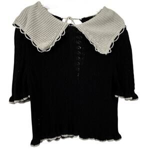 H&M Women Short Sleeve Knit Sweater Black Whimsigoth Gothic Preppy Size Large